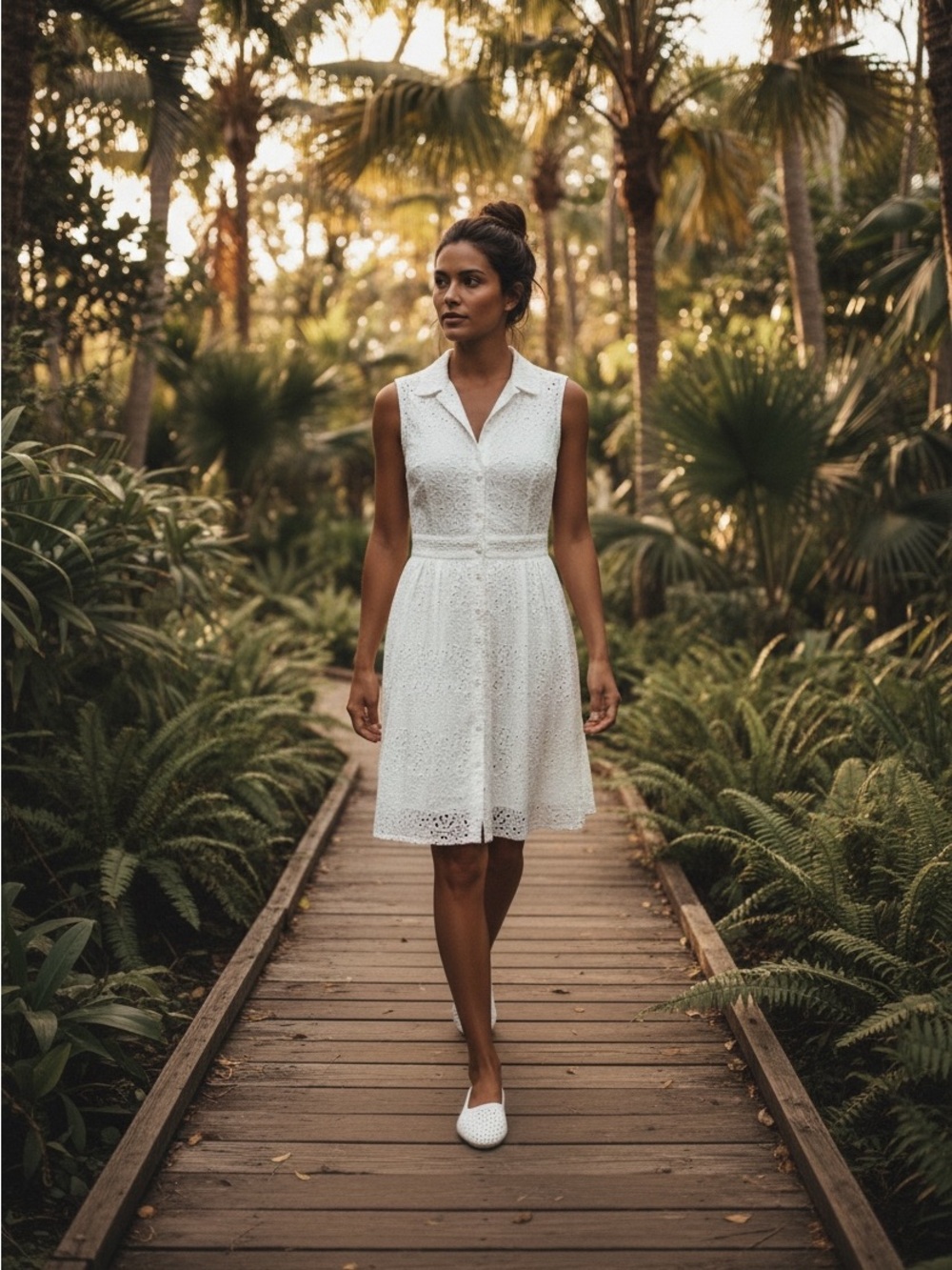 Nanette Lepore  Sleeveless White Eyelet Shirt Dress